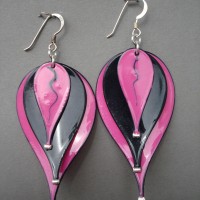 Bold hot pink and black three-tier balloon jerrines earrings
