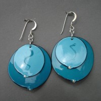 Teal and light blue oval earrings